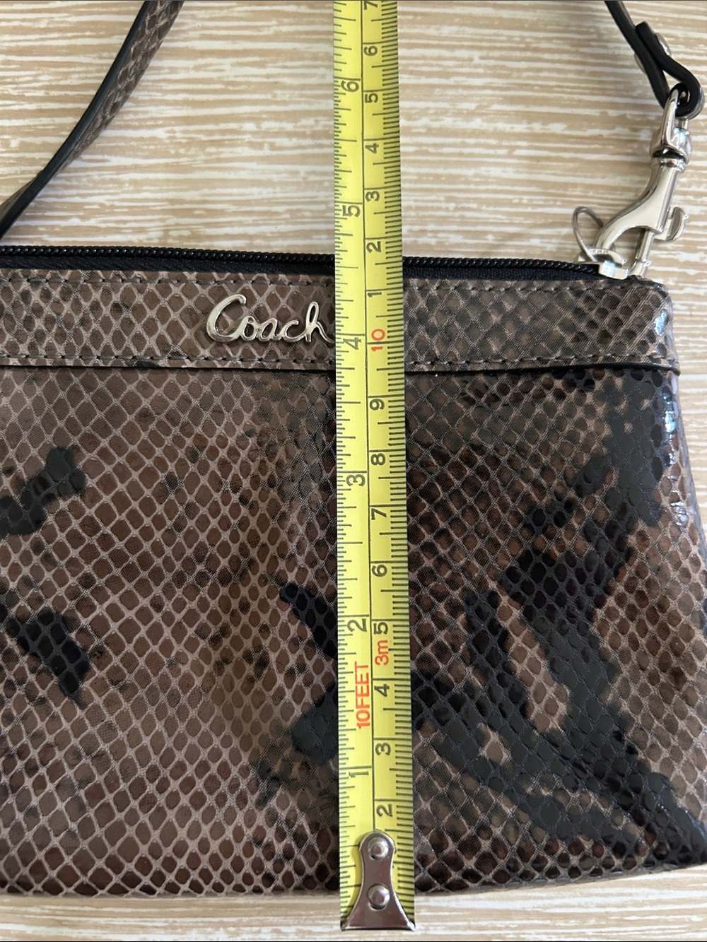 Coach Brown Snakeskin-Print Wristlet with Black Accents - Picture 3 of 7